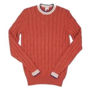 NEW LUIGI BORRELLI NAPOLI men's cable knit cotton sweater in terra cotta red